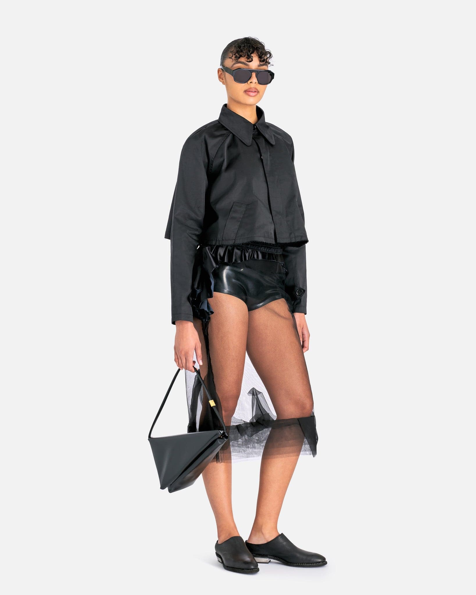 MM6 Maison Margiela Women Jackets Polyester Twill Cropped Jacket in Black