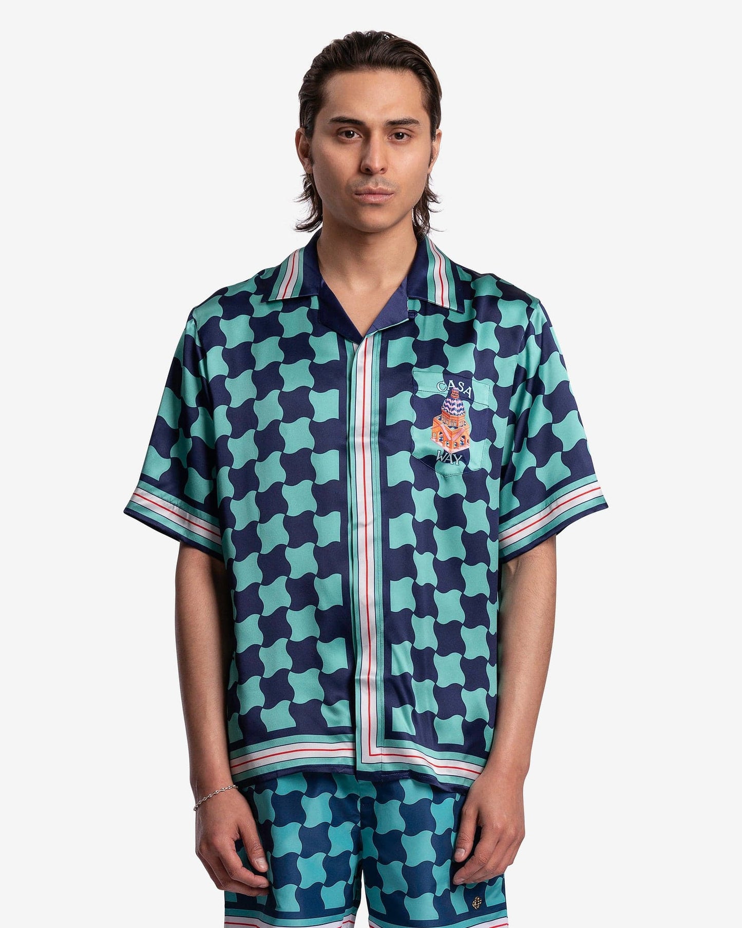 Casablanca Men's Shirts Pool Tile Cuban Collar Short Sleeve Shirt in Multi