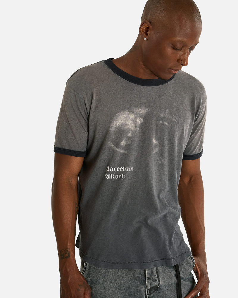 Enfants Riches Deprimes Men's T-shirts Porcelain Dog Patch Ringer T-Shirt in Faded Charcoal/Black