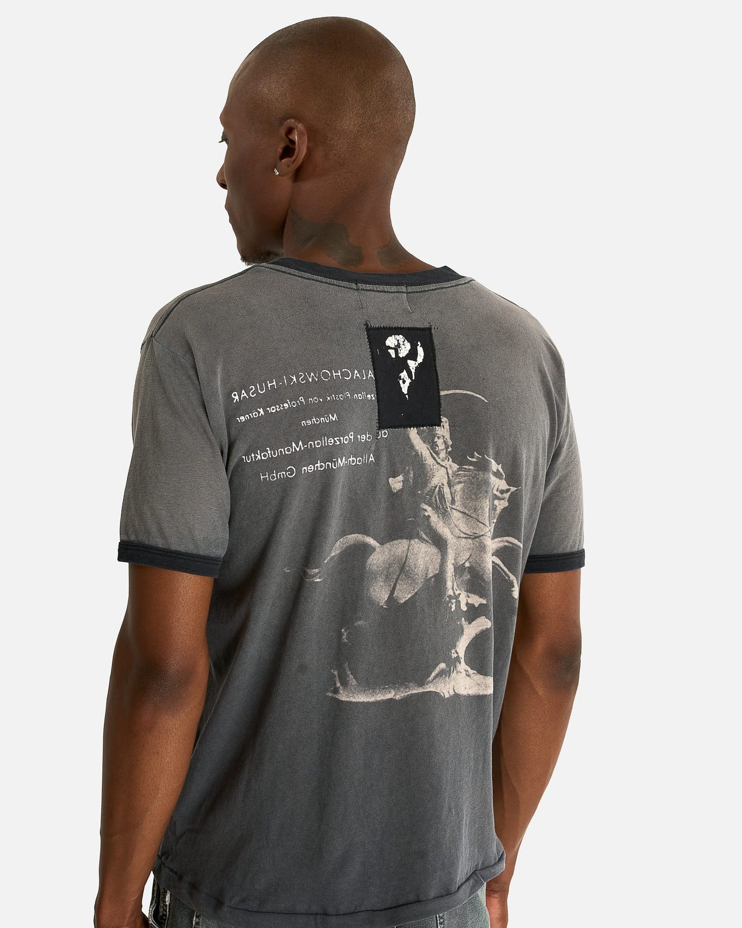 Enfants Riches Deprimes Men's T-shirts Porcelain Dog Patch Ringer T-Shirt in Faded Charcoal/Black