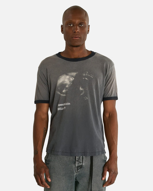 Enfants Riches Deprimes Men's T-shirts Porcelain Dog Patch Ringer T-Shirt in Faded Charcoal/Black