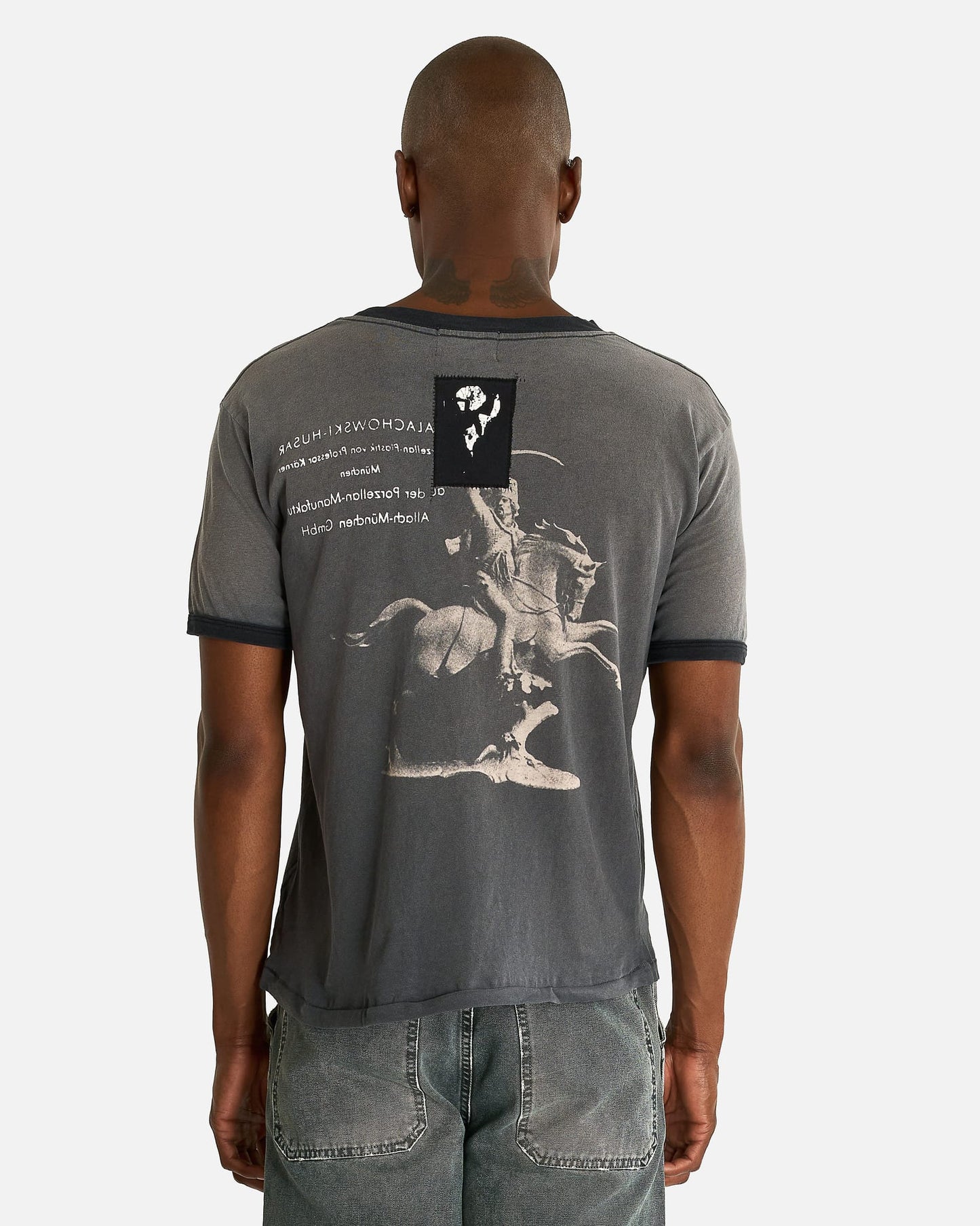 Enfants Riches Deprimes Men's T-shirts Porcelain Dog Patch Ringer T-Shirt in Faded Charcoal/Black
