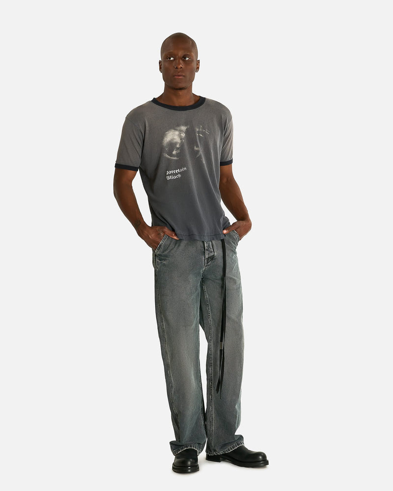 Enfants Riches Deprimes Men's T-shirts Porcelain Dog Patch Ringer T-Shirt in Faded Charcoal/Black