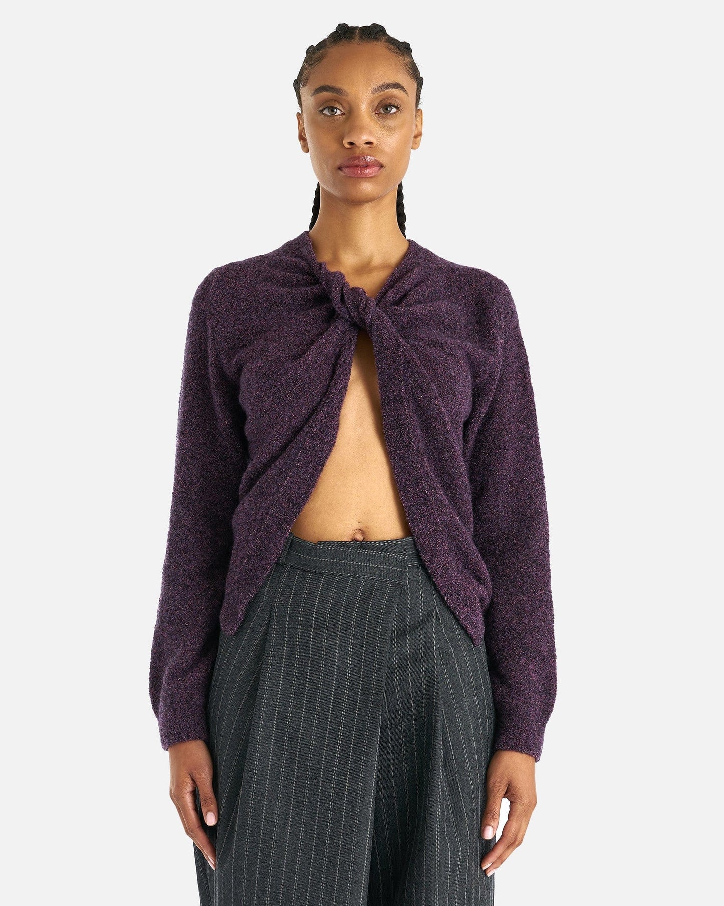 NAMACHEKO Women Sweaters Prender Knotted Crewneck in Aubergine Melange