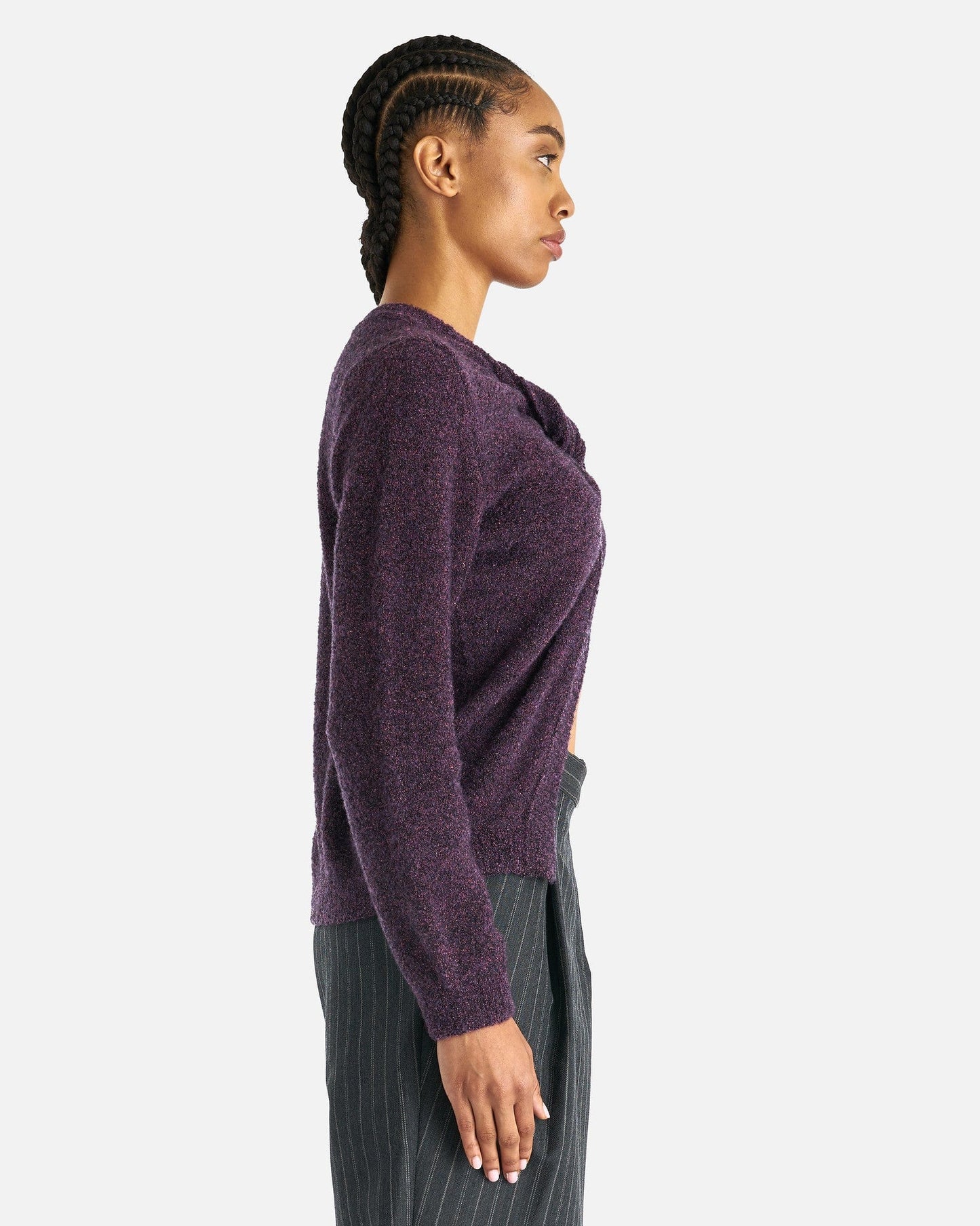 NAMACHEKO Women Sweaters Prender Knotted Crewneck in Aubergine Melange