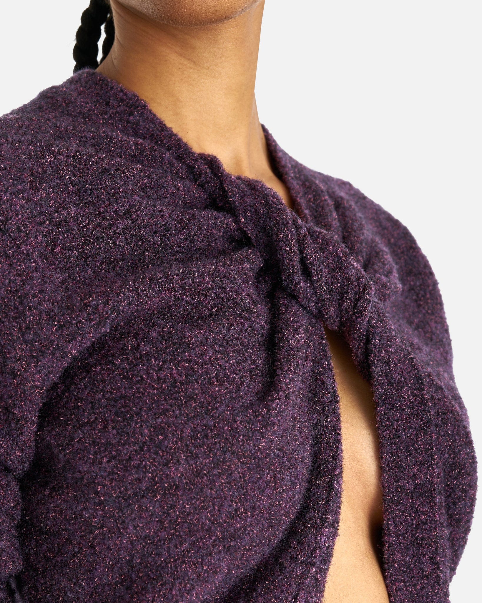 NAMACHEKO Women Sweaters Prender Knotted Crewneck in Aubergine Melange