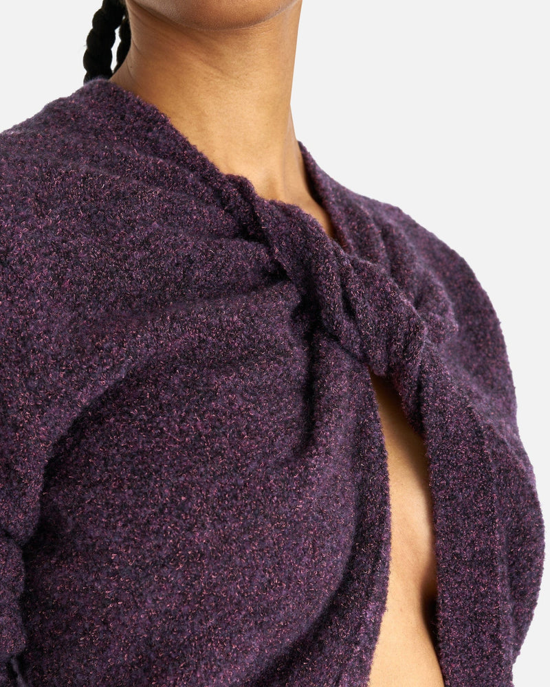 NAMACHEKO Women Sweaters Prender Knotted Crewneck in Aubergine Melange