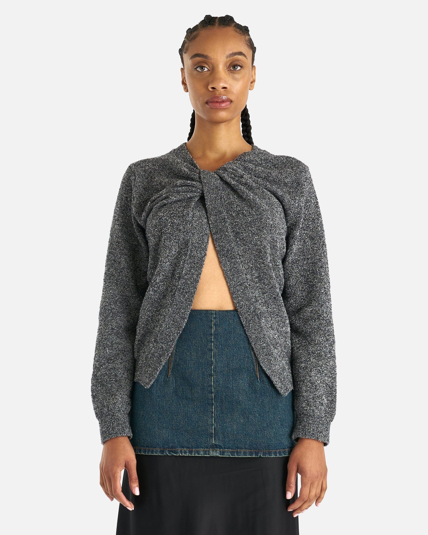 NAMACHEKO Women Sweaters Prender Knotted Crewneck in Grey Melange