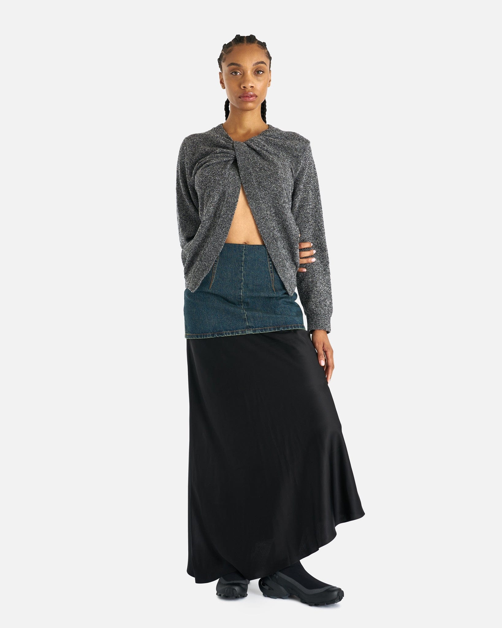 NAMACHEKO Women Sweaters Prender Knotted Crewneck in Grey Melange