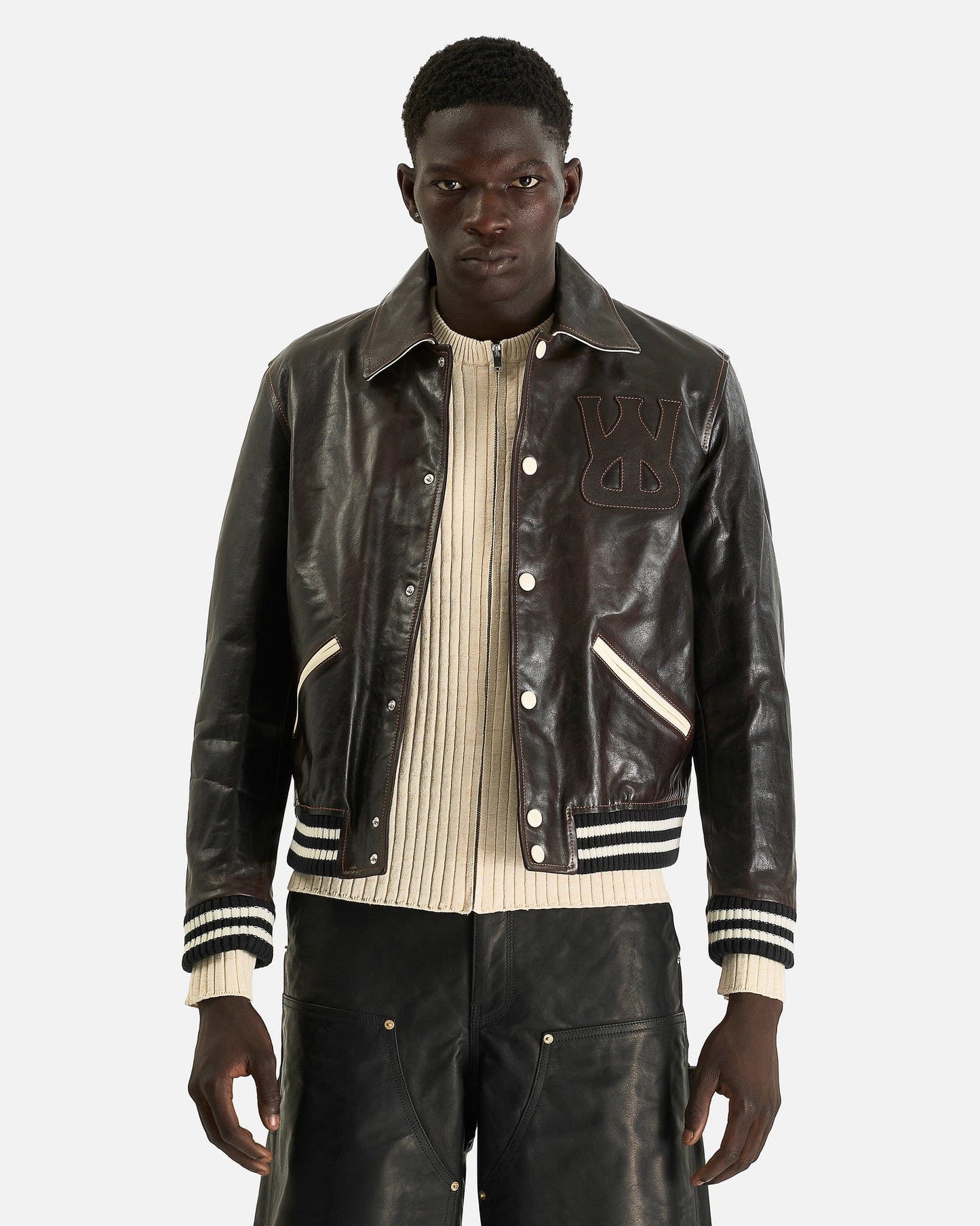 Wales Bonner Men's Jackets Prince Varsity Jacket in Dark Brown