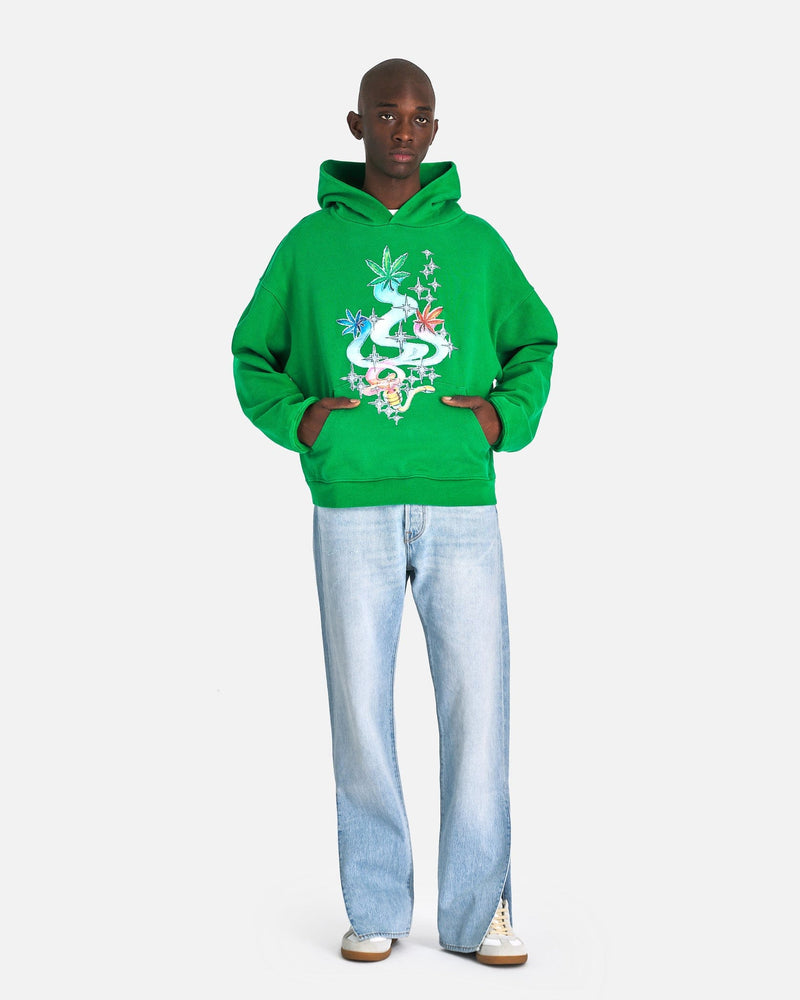 ERL Men's Sweatshirts Printed Knit Hoodie in Green