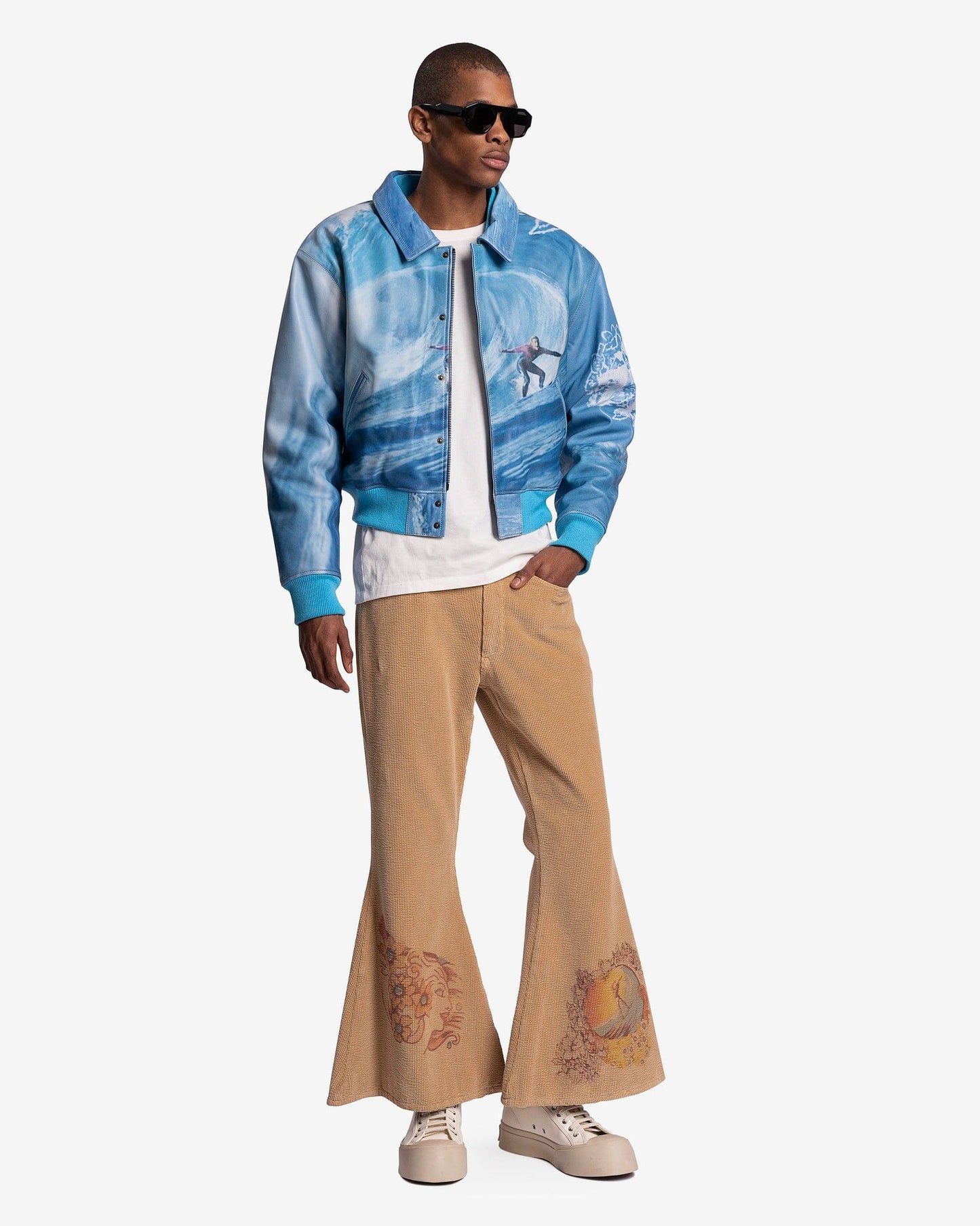 ERL Men's Jackets Printed Leather Bomber in Crystal Blue