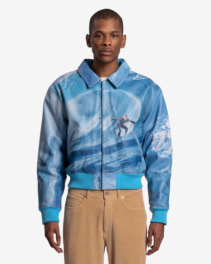 ERL Men's Jackets Printed Leather Bomber in Crystal Blue