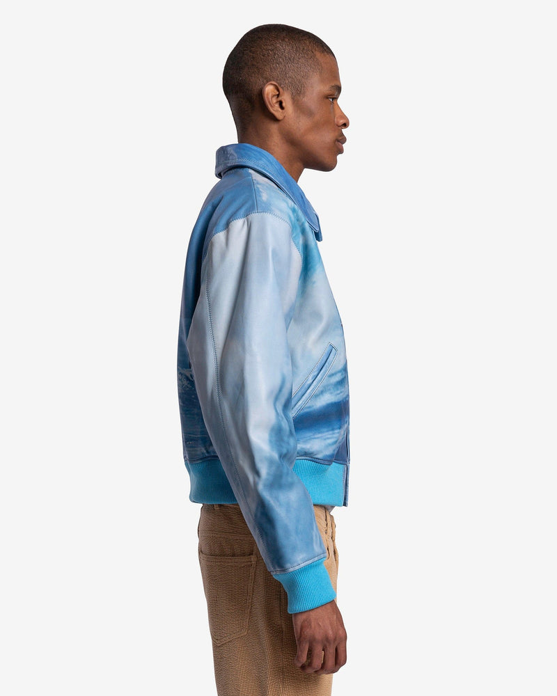 ERL Men's Jackets Printed Leather Bomber in Crystal Blue