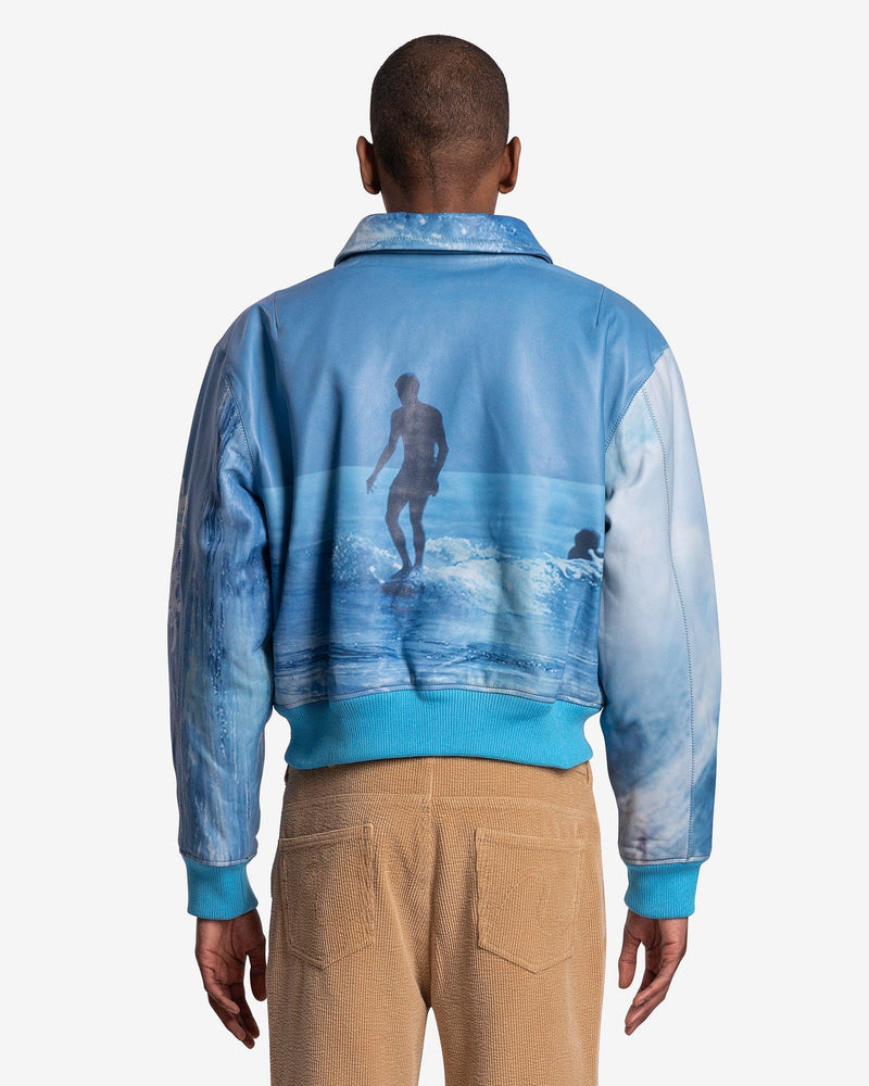 ERL Men's Jackets Printed Leather Bomber in Crystal Blue