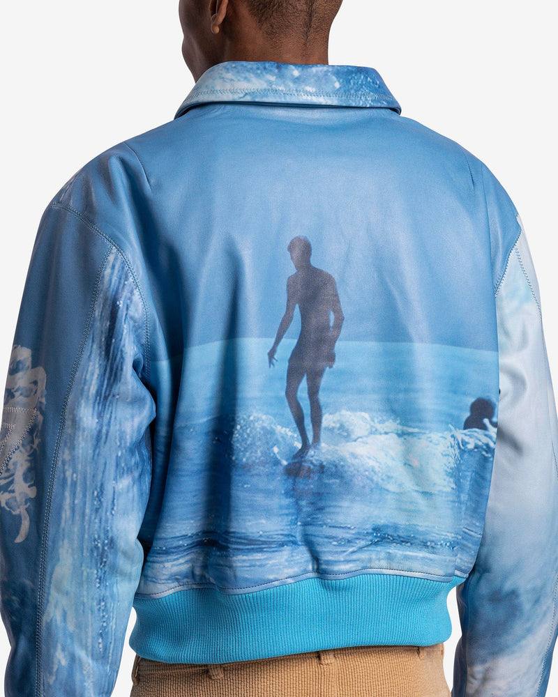 ERL Men's Jackets Printed Leather Bomber in Crystal Blue