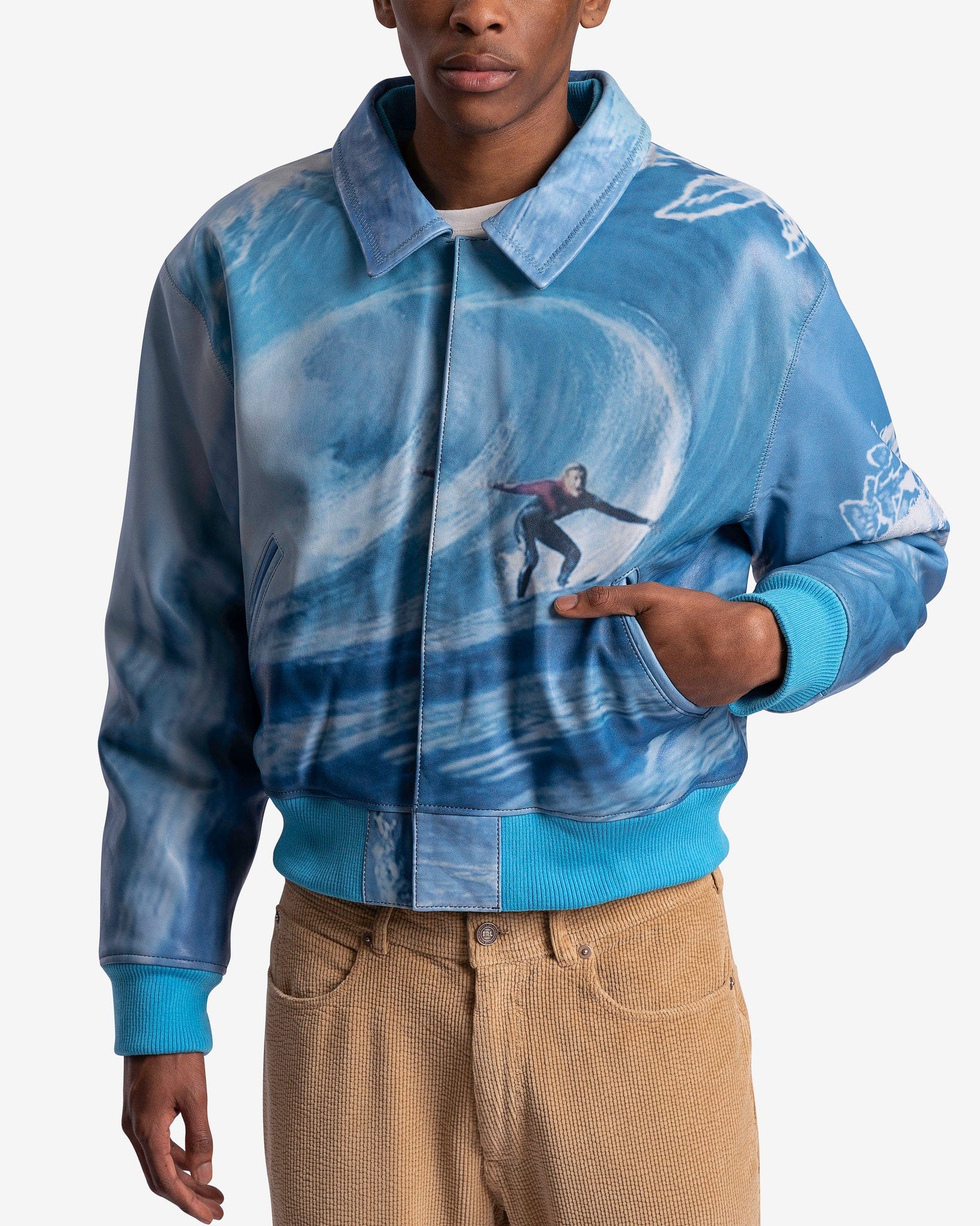 ERL Men's Jackets Printed Leather Bomber in Crystal Blue