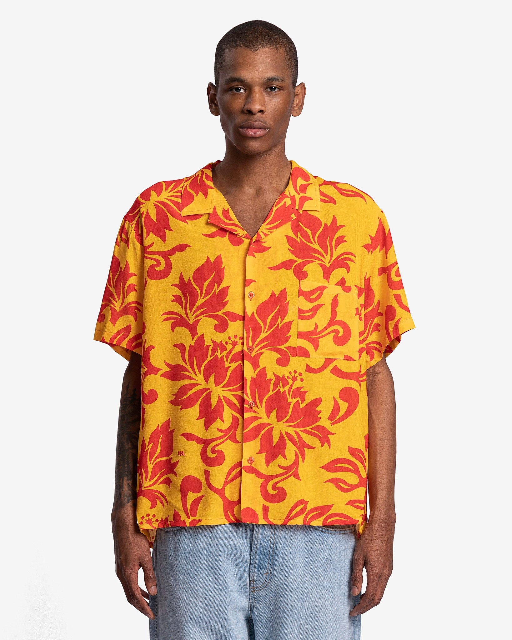 Printed Short Sleeve Woven Shirt in Tropical Flowers – SVRN