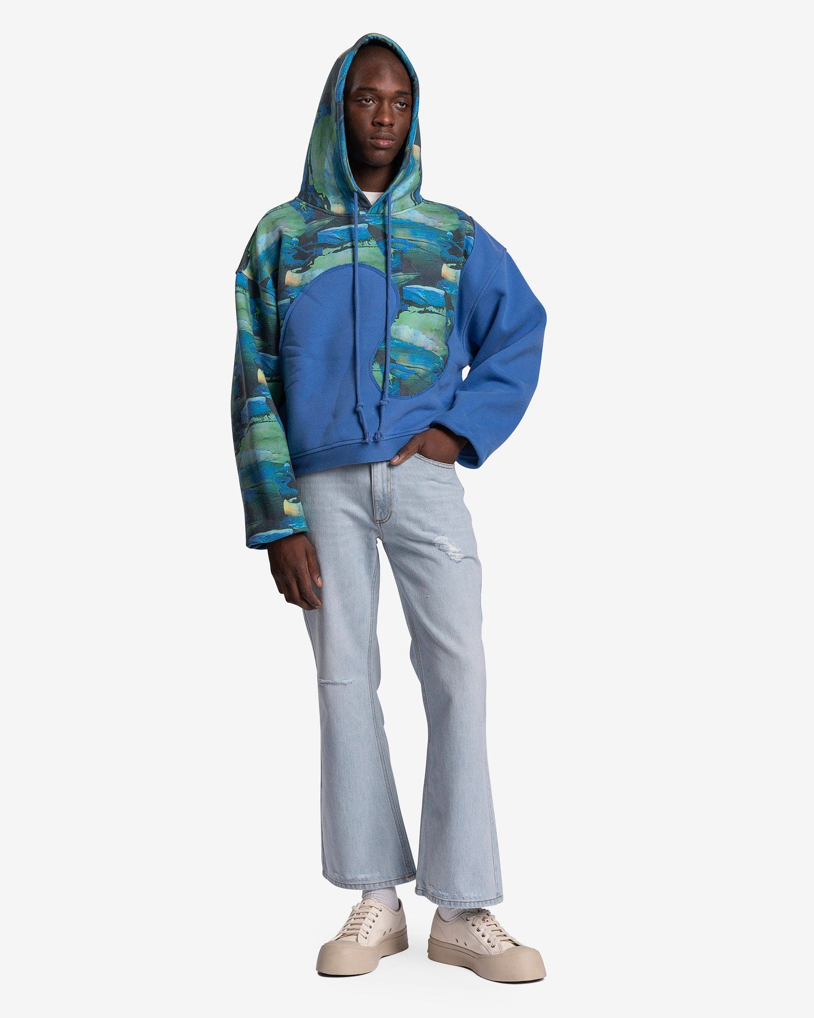 Printed Swirl Fleece Knit Hoodie in Green Sunset – SVRN Printed Swirl Fleece Knit Hoodie in Green Sunset – SVRN