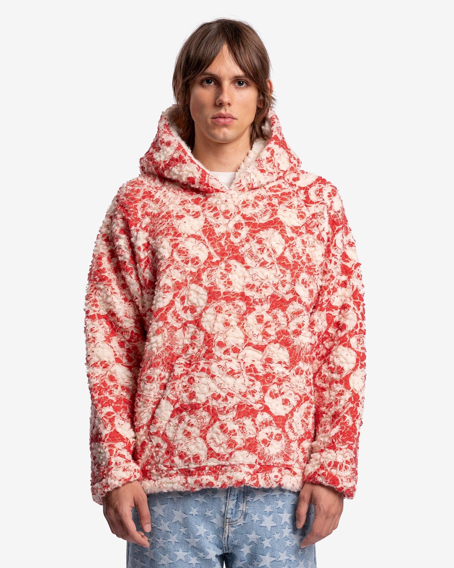 ERL Men's Sweatshirts Printed Vintage Fleece Knit Hoodie in Red