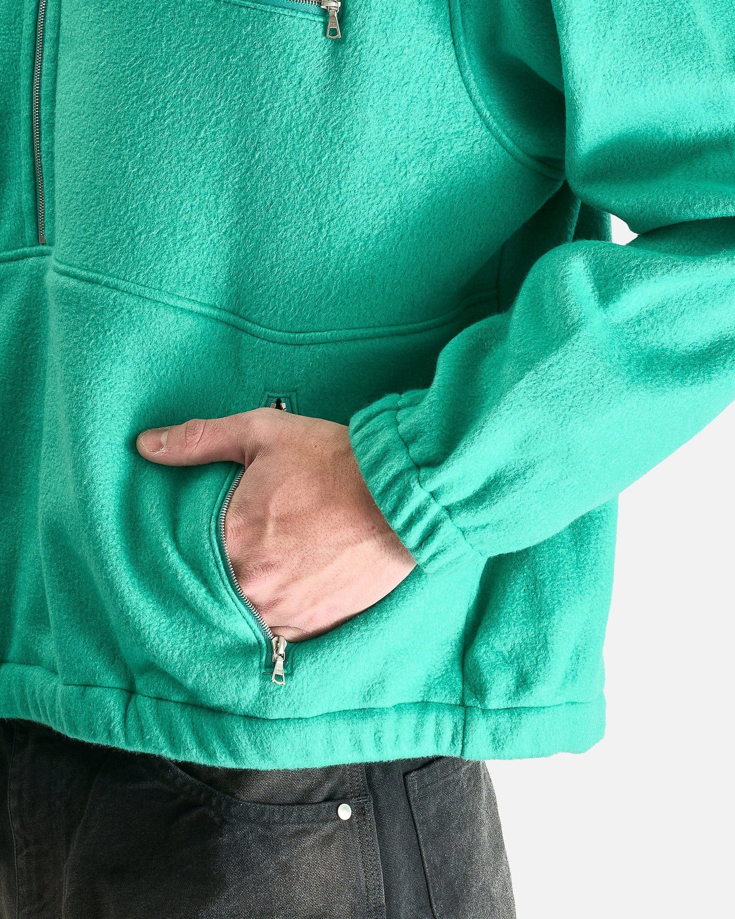 Auralee Men's Sweater Pure Silk Comfort Fleece Half Zip Pullover in Jade Green
