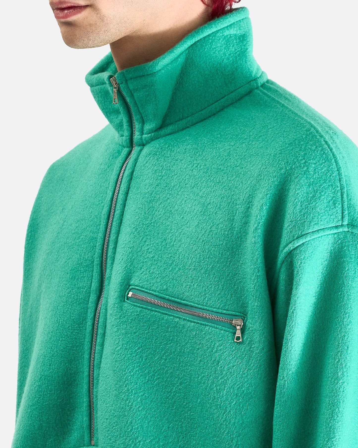 Auralee Men's Sweater Pure Silk Comfort Fleece Half Zip Pullover in Jade Green