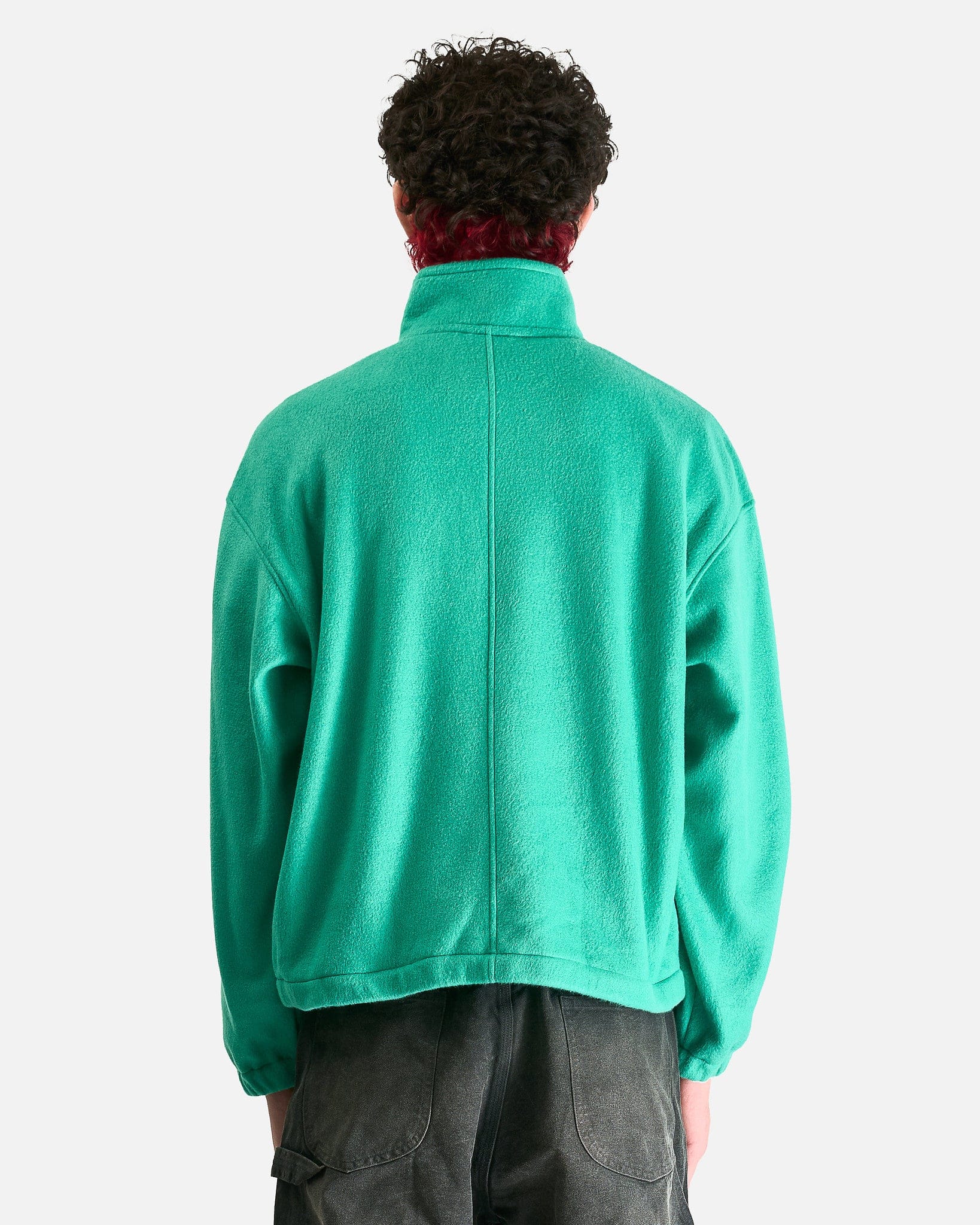 Auralee Men's Sweater Pure Silk Comfort Fleece Half Zip Pullover in Jade Green