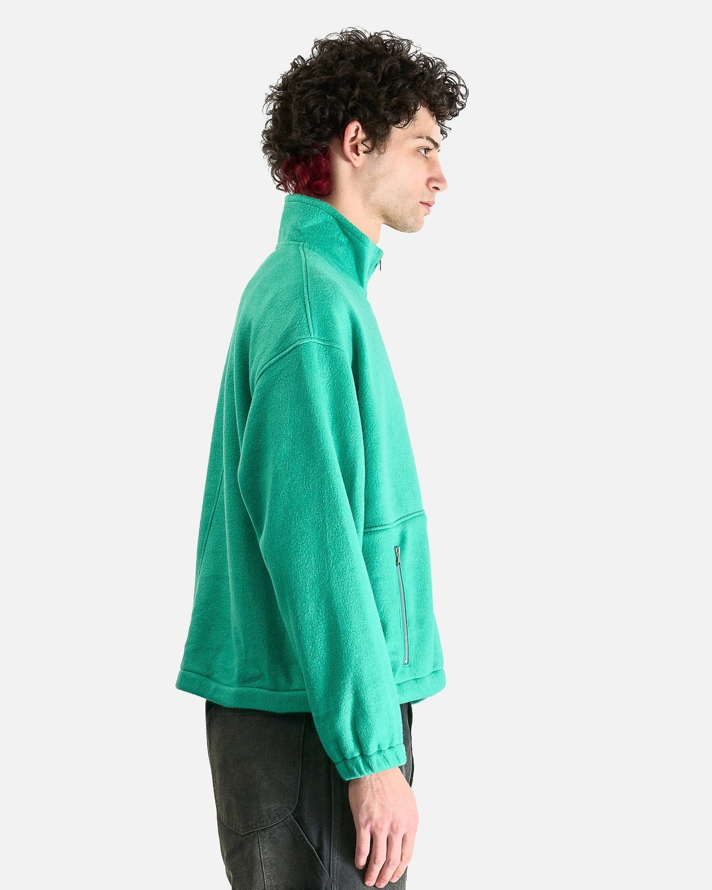 Auralee Men's Sweater Pure Silk Comfort Fleece Half Zip Pullover in Jade Green