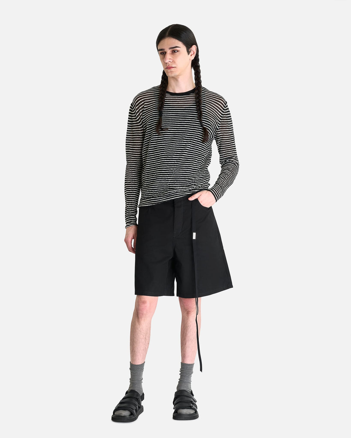 Ann Demeulemeester Men's Knitwear Racin Crew Neck Sweater in Black/White