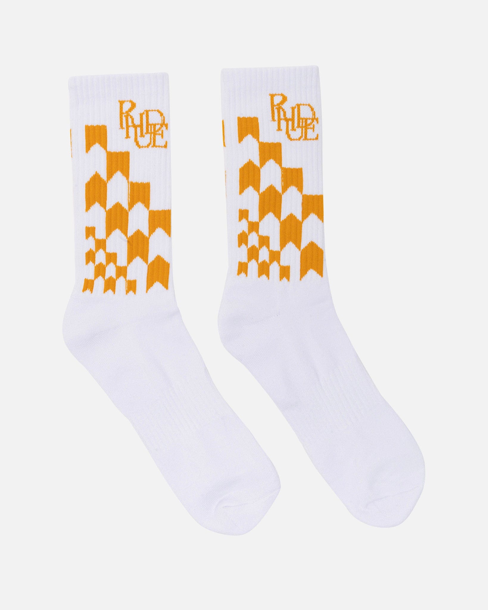 Rhude Men's Socks Racing Checker Socks in Mustard/Brown