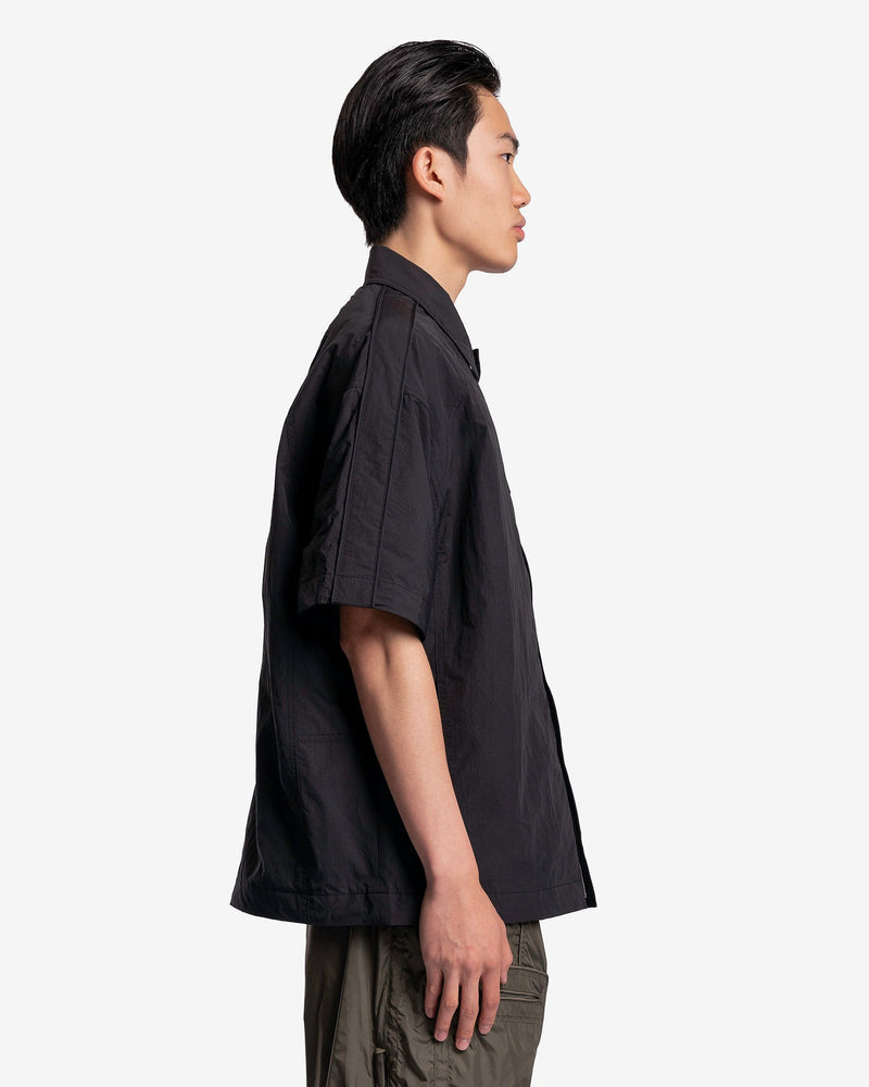 Juun.J Men's Shirts Raglan Short Sleeve Zip-Up Shirt in Black