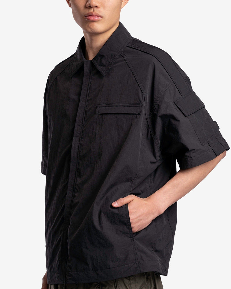 Juun.J Men's Shirts Raglan Short Sleeve Zip-Up Shirt in Black