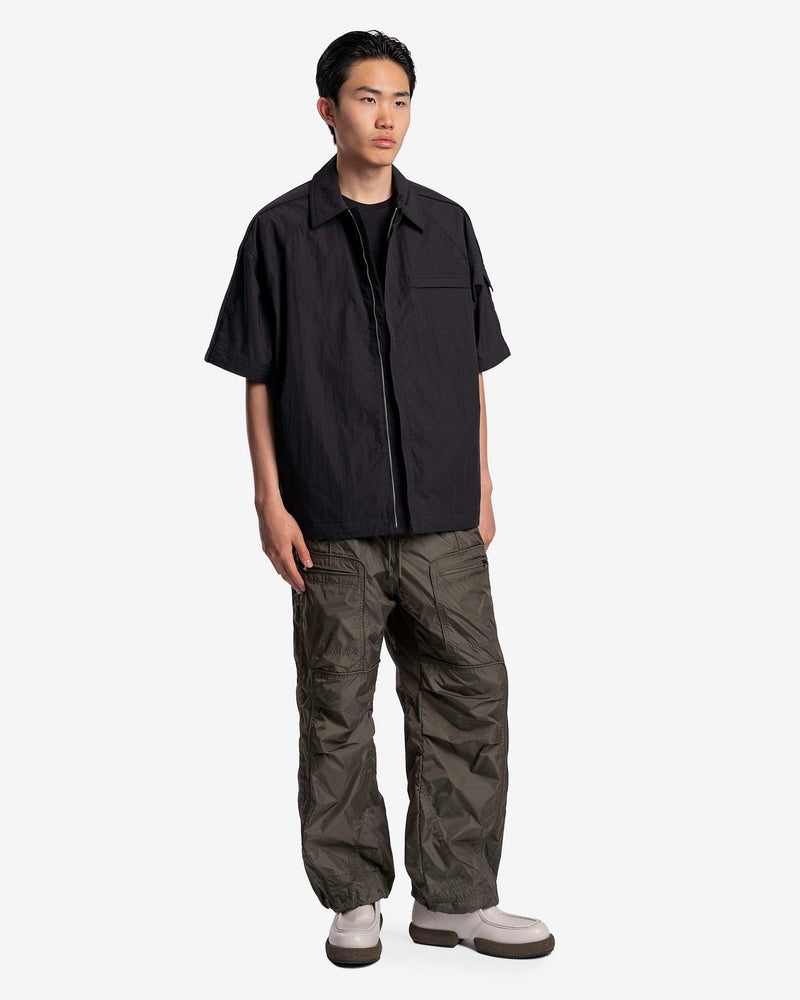 Juun.J Men's Shirts Raglan Short Sleeve Zip-Up Shirt in Black