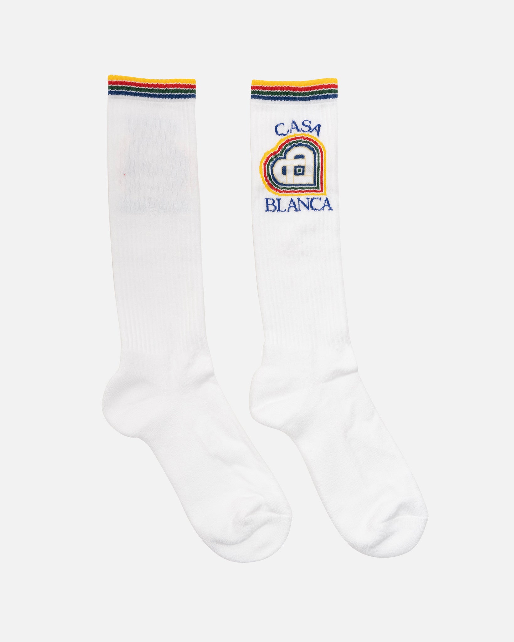 Casablanca Men's Socks Rainbow Heart Mid Calf Ribbed Sport Sock in White