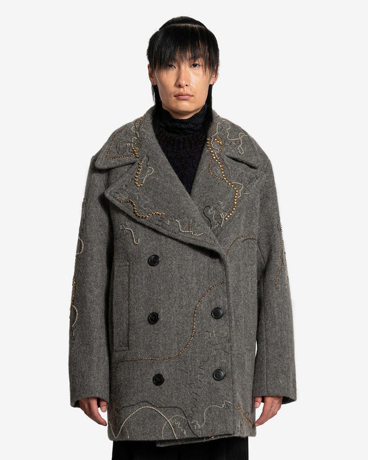 Dries Van Noten Men's Coat Raven EMB Coat in Grey