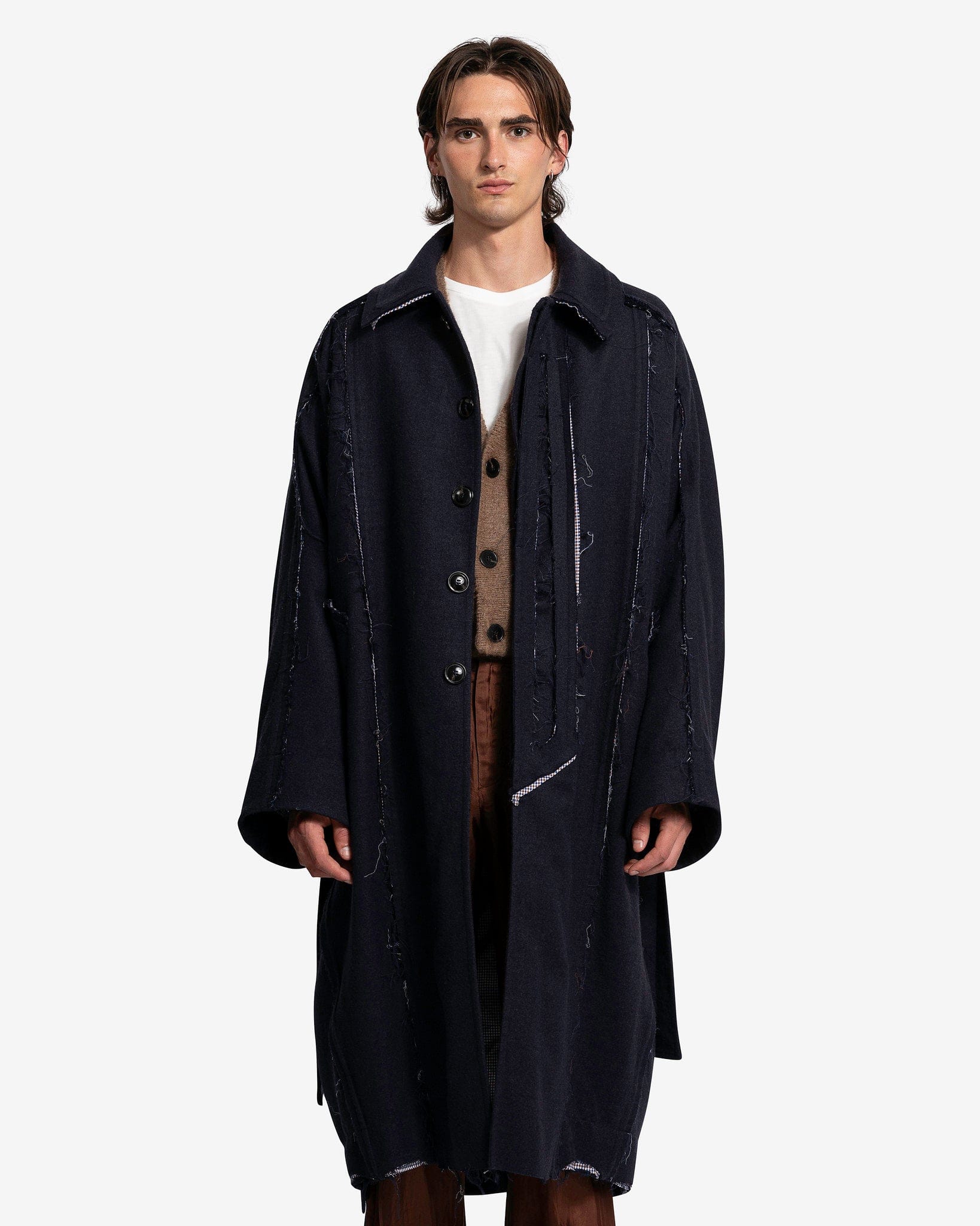 Edward Cuming Men's Coat Raw-Edge Turtle Coat in Navy Blue