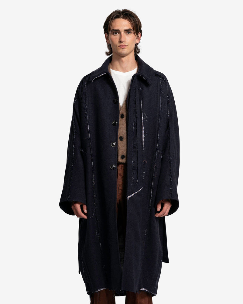 Edward Cuming Men's Coat Raw-Edge Turtle Coat in Navy Blue