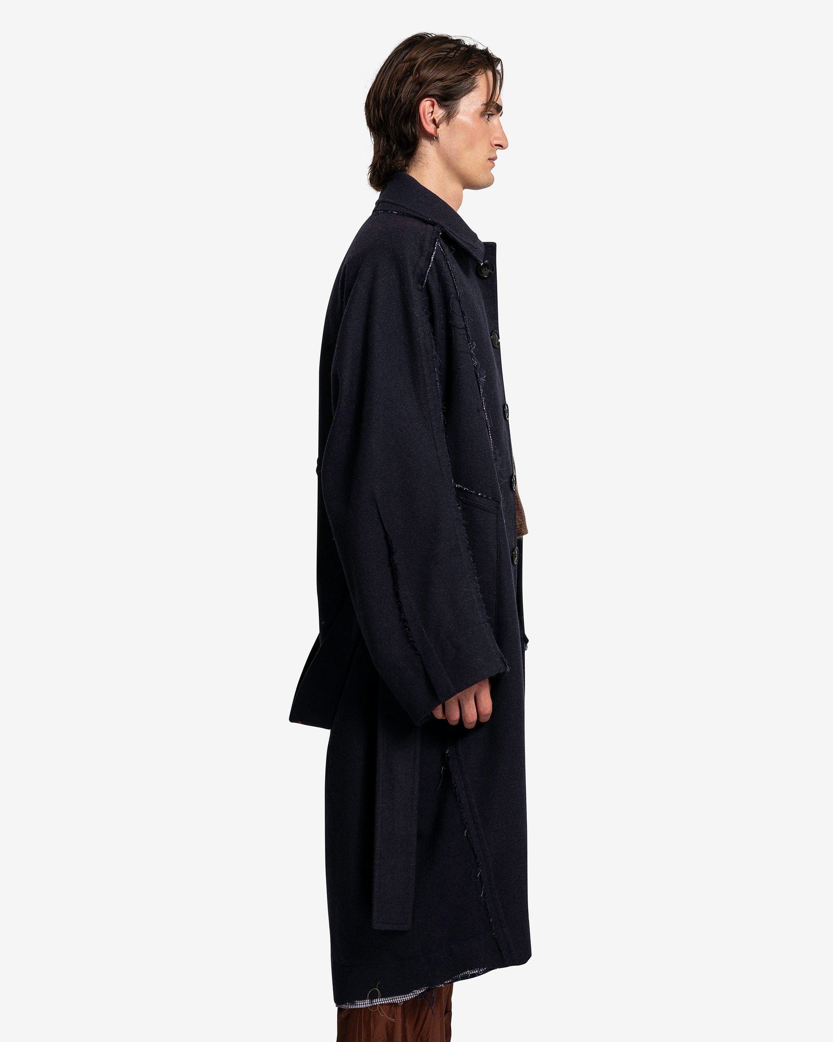 Edward Cuming Men's Coat Raw-Edge Turtle Coat in Navy Blue