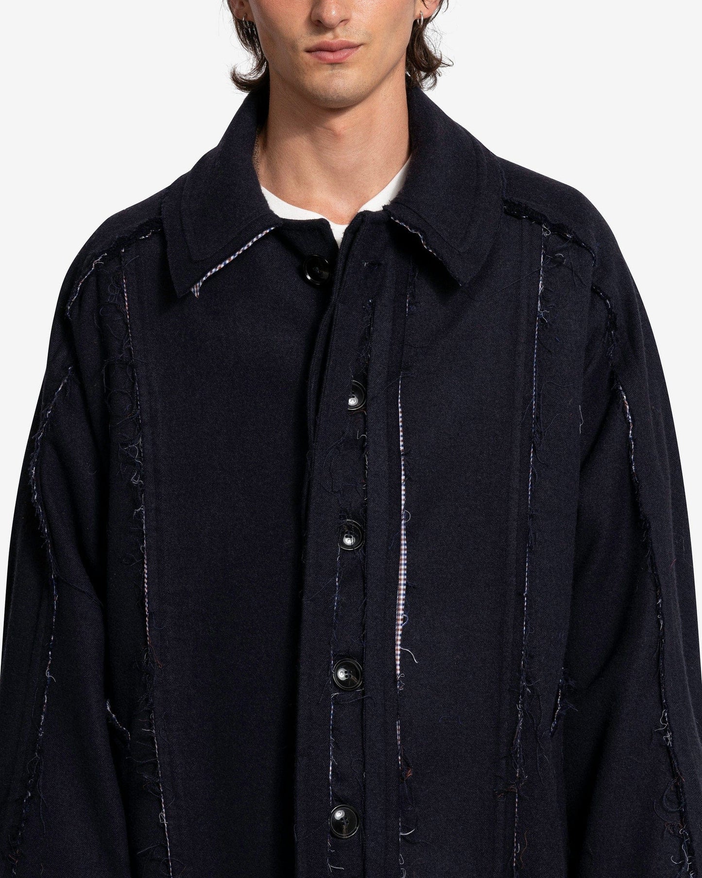 Edward Cuming Men's Coat Raw-Edge Turtle Coat in Navy Blue