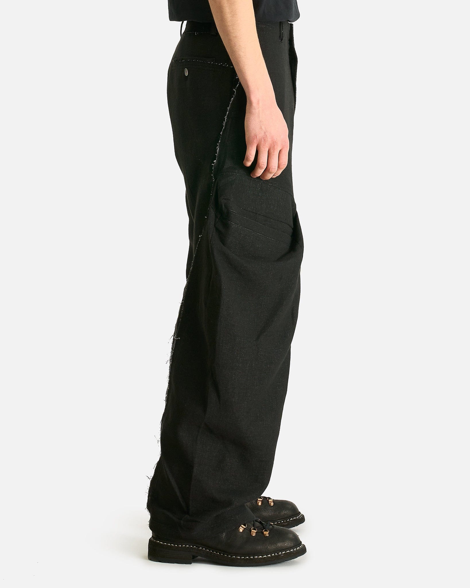 JiyongKim Men's Pants Raw Edged 3D Pocket Trousers in Black