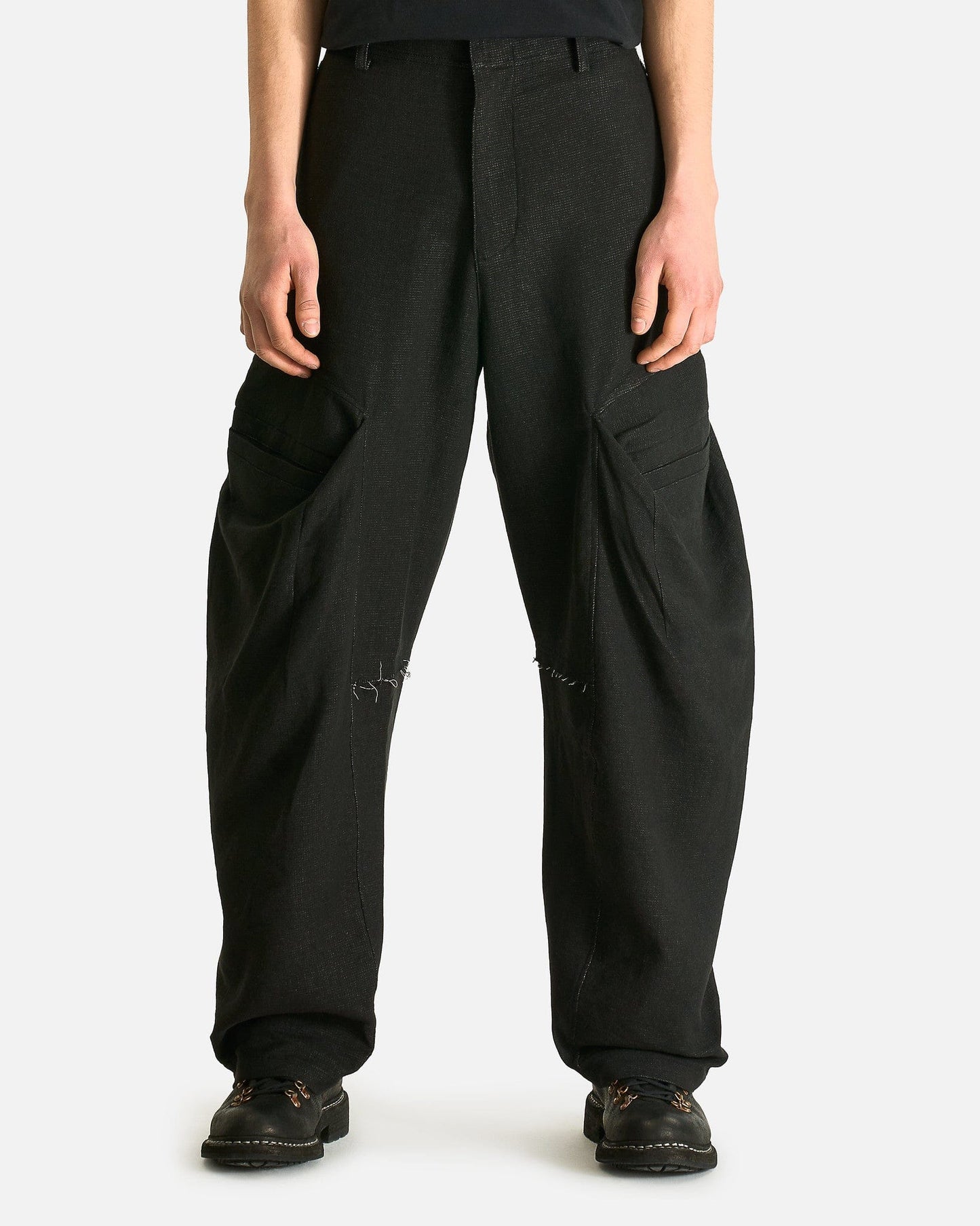 JiyongKim Men's Pants Raw Edged 3D Pocket Trousers in Black