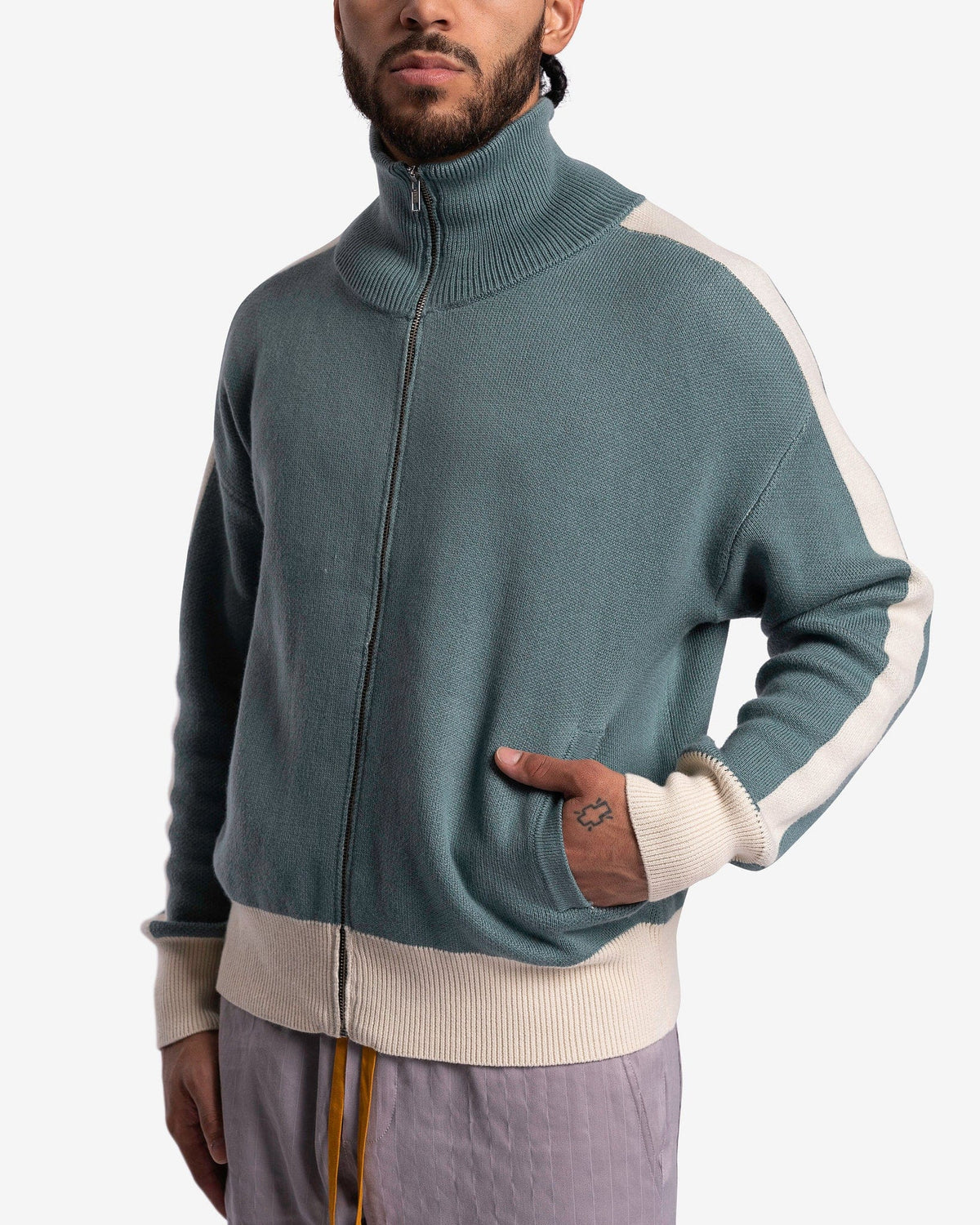 Ivory Running Jacket RB Knit Track Jacket in Ivory/Sage – SVRN