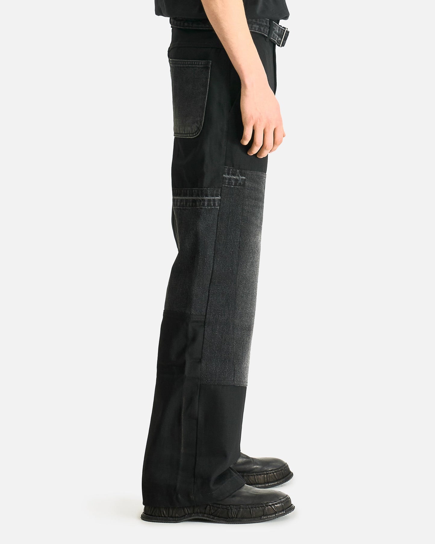 JiyongKim Men's Pants Re-Worked Denim Trousers in Black