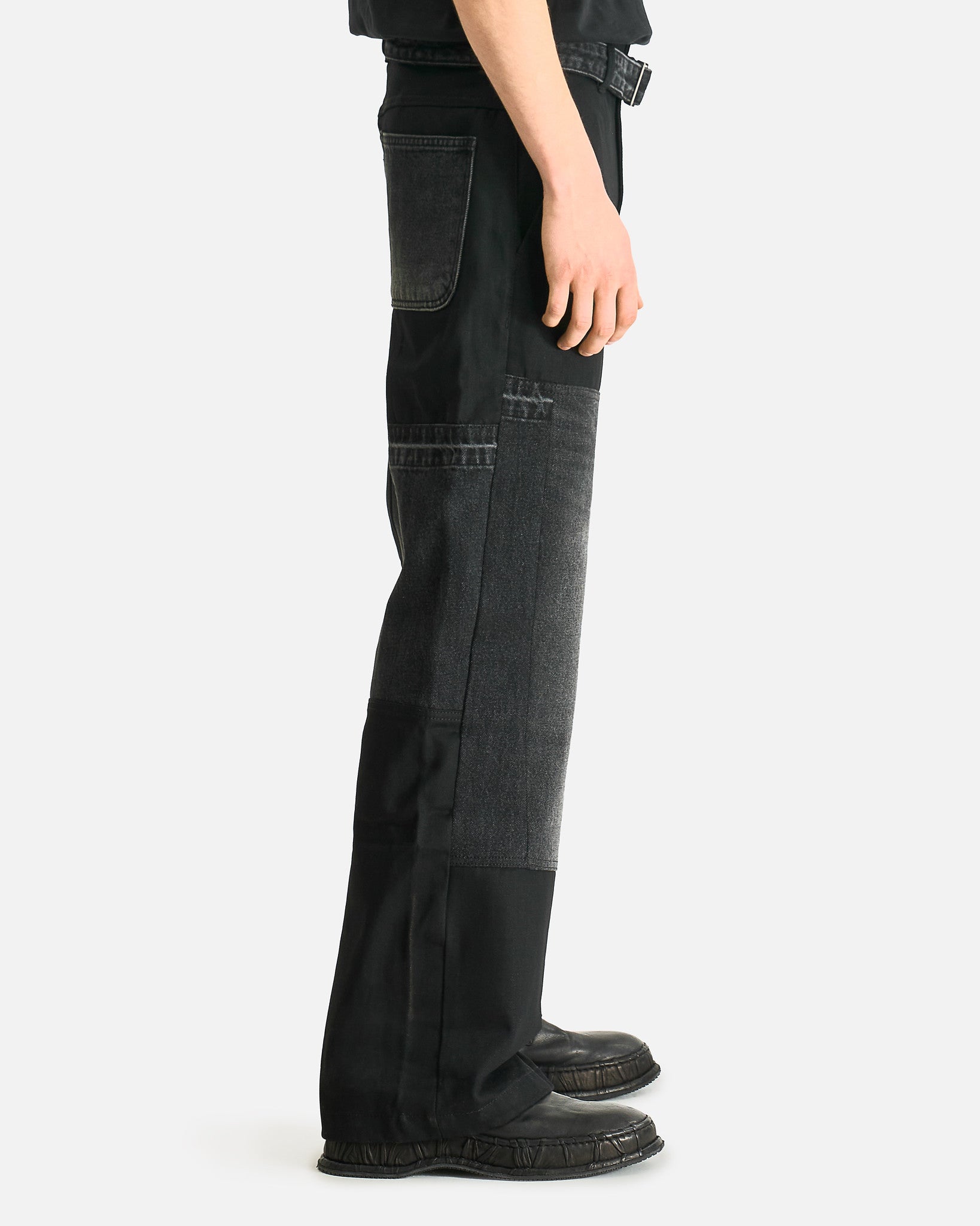 JiyongKim Men's Pants Re-Worked Denim Trousers in Black