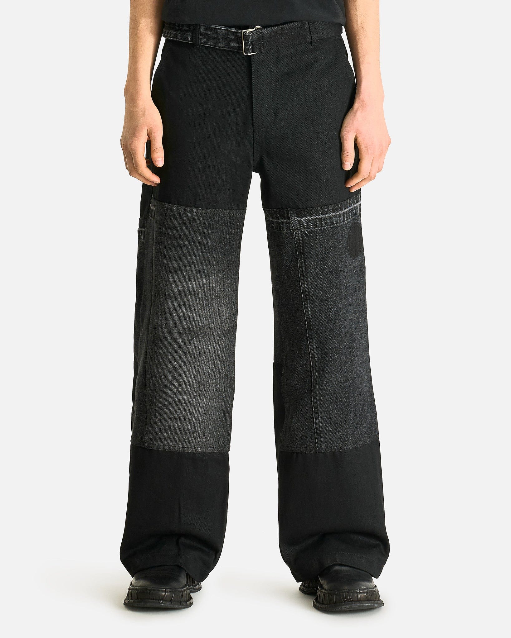 JiyongKim Men's Pants Re-Worked Denim Trousers in Black