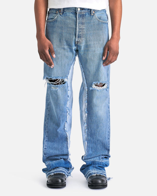 Satoshi Nakamoto Men's Jeans Reconstructed Denim Raw Pants in Blue