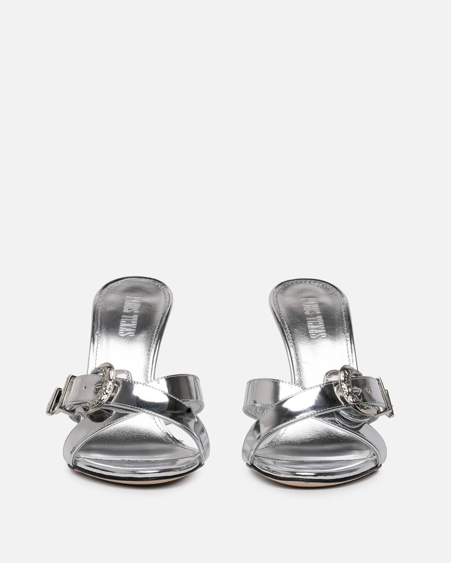 Paris Texas Women Heels Regina Mirror Leather Western Mule in SIlver