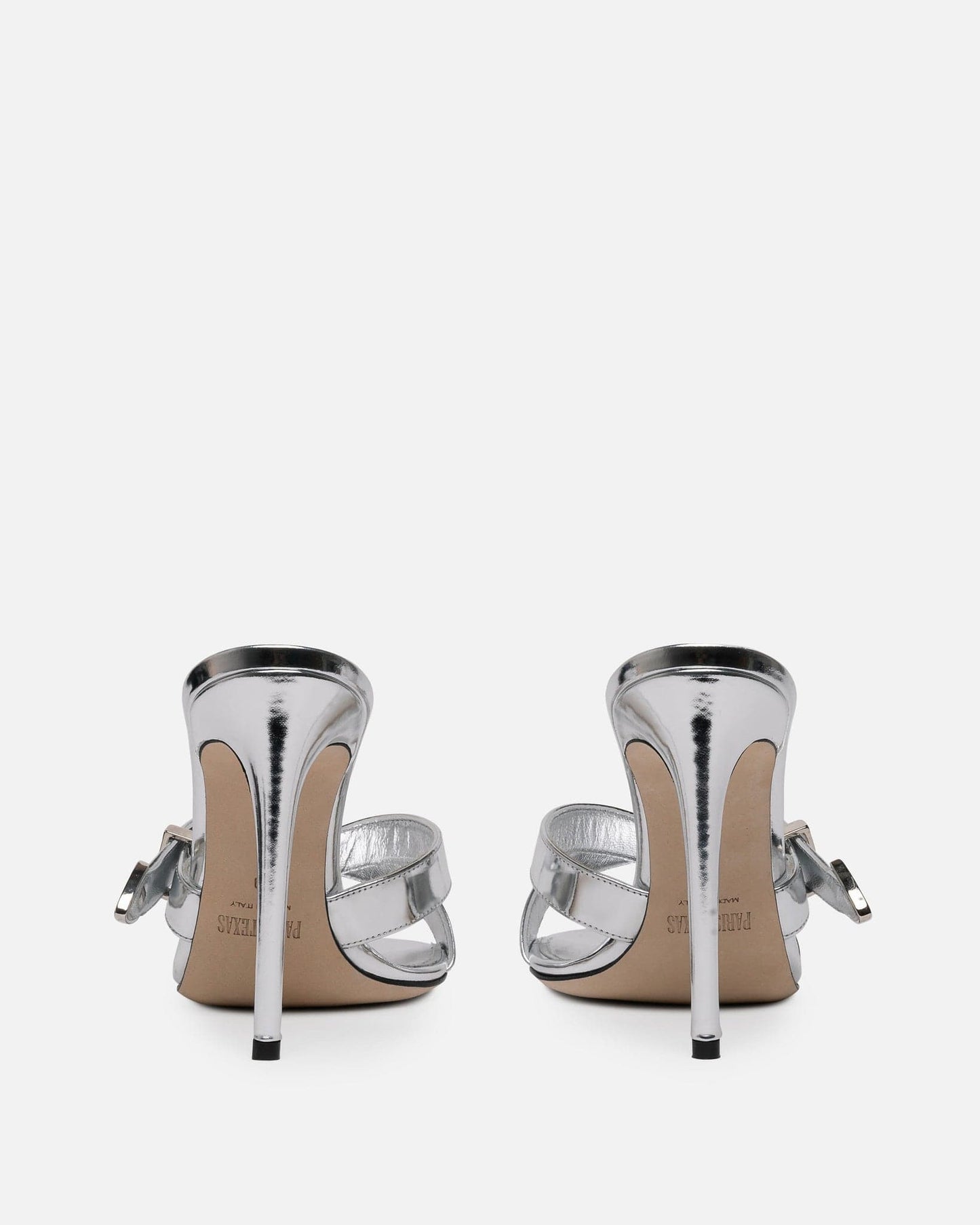 Paris Texas Women Heels Regina Mirror Leather Western Mule in SIlver