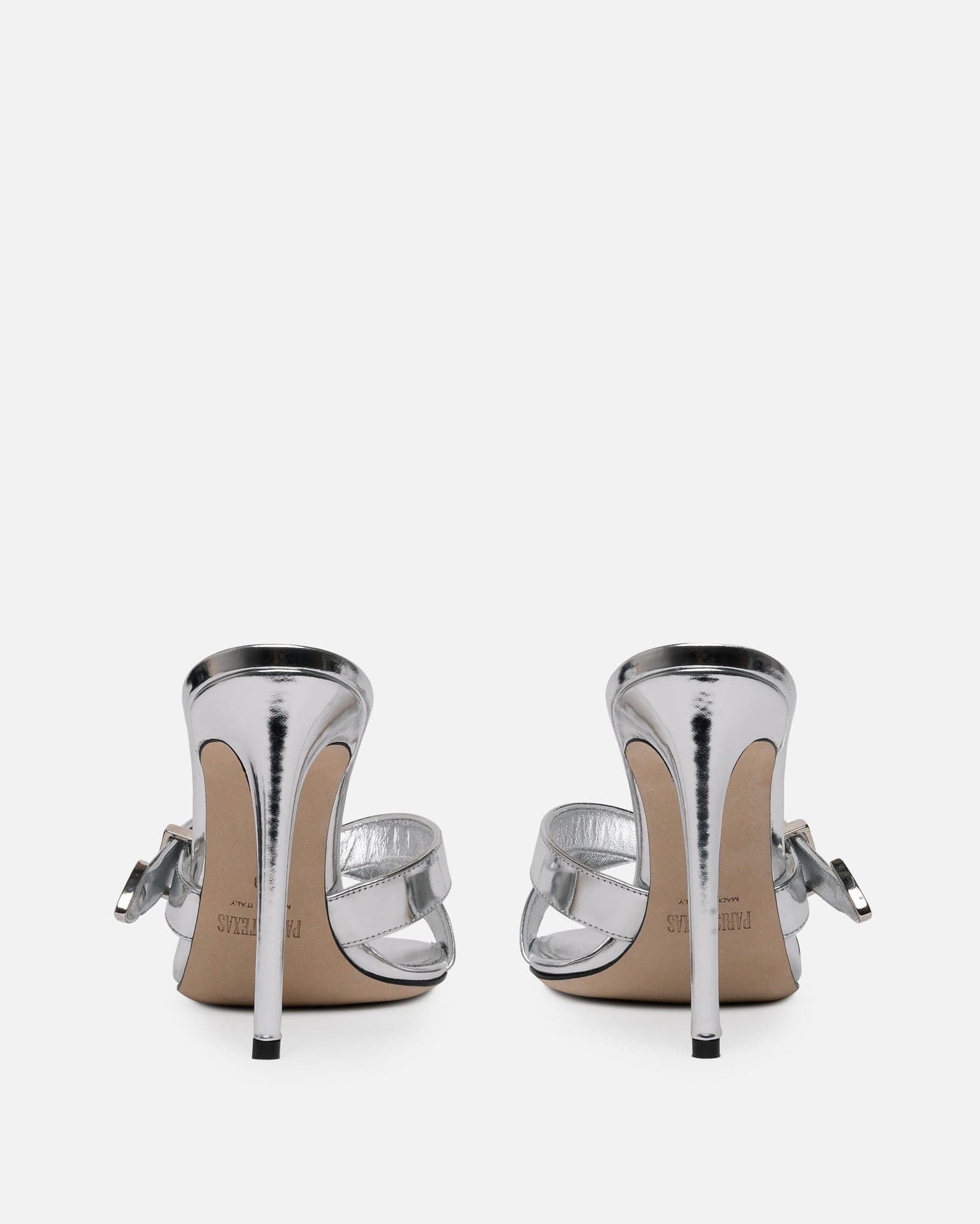 Paris Texas Women Heels Regina Mirror Leather Western Mule in SIlver