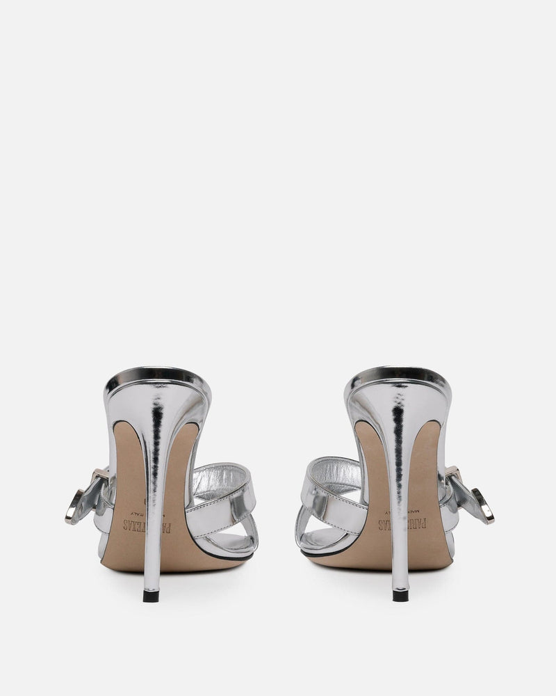 Paris Texas Women Heels Regina Mirror Leather Western Mule in SIlver